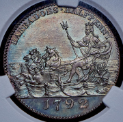 1/2 пенни 1792. Рестрайк (Барбадос) (в слабе)