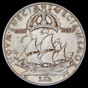 2 кроны 1938 "300 лет поселению Делавэр" (Швеция)