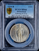 5 франков 1934 (Швейцария) (в слабе)