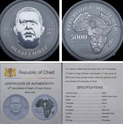 Набор из 9 сер  монет 5000 франков "Выдающиеся личности" (Чад)