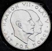 25 крон 1970 "25 лет освобождению Норвегии" (в запайке) (Норвегия)