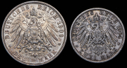Набор из 2 сер. монет 2, 3 марки 1904, 1909 (Пруссия)