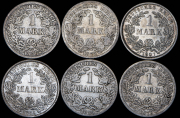 Набор из 6 сер. монет 1 марка 1875-1915 (Германия)