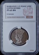 1/2 пенни 1792  Рестрайк (Барбадос) (в слабе)