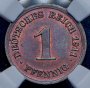1 пфенниг 1911 (Германия) (в слабе) Е