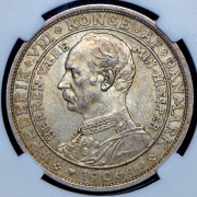 2 кроны 1906 "Смерть Кристиана IX и вступление на престол Фредерика VIII" (Дания) (в слабе)