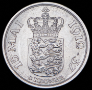 2 кроны 1937 "25 лет правления короля Кристиана X" (Дания)
