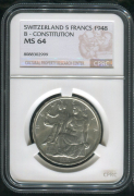 5 франков 1948 "100 лет Швейцарской Конституции" (Швейцария) (в слабе)
