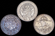 Набор из 3 сер. монет 2 кроны 1907-1938 (Швеция)