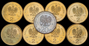 Набор из 9 памятных монет 2 и 20 злотых 1980-2013 (Польша)