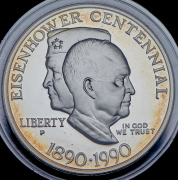 1 доллар 1990 "100 лет со дня рождения Эйзенхауэра" (США) P