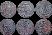 Набор из 10 медных монет 5 копеек 1763-1788