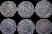 Набор из 10 медных монет 5 копеек 1763-1788
