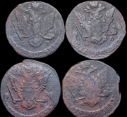 Набор из 10 медных монет 5 копеек 1763-1788
