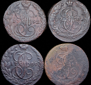 Набор из 10 медных монет 5 копеек 1763-1792