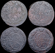 Набор из 10 медных монет 5 копеек 1770-1778 ЕМ