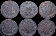 Набор из 10 медных монет 5 копеек 1770-1778