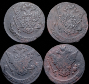 Набор из 10 медных монет 5 копеек 1770-1778