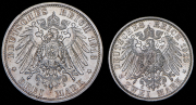 Набор из 2 монет 2 и 3 марки 1913 "25 лет правлению Вильгельма II" (Пруссия)