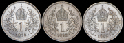 Набор из 3 сер. монет 1 крона 1893-1916 (Австрия)