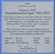 100 крон 2003 "100 лет Независимости" (Норвегия) (в п/у)