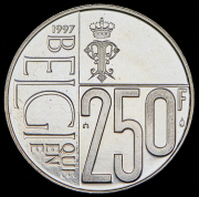 250 франков 1997 "60 лет со дня рождения Королевы Паолы" (Бельгия)