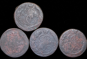 Набор из 10 медных монет 5 копеек 1763-1790 ЕМ