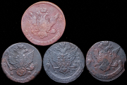 Набор из 10 медных монет 5 копеек 1763-1791