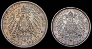 Набор из 2 монет 2 и 3 марки 1913 "25 лет правлению Вильгельма II" (Пруссия) А