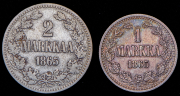 Набор из 2 сер. монет 1, 2 марки 1865 (Финляндия) S