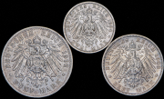 Набор из 3 сер. монет 2, 3 и 5 марок 1902-1908 (Пруссия)