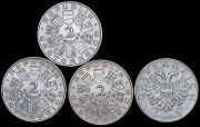 Набор из 4 сер. монет 2 шиллинга 1931-1934 (Австрия)