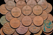 Набор из 40 медных монет 5 и 10 пенни 1866-1917 (Финляндия)