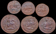 Набор из 6 медных монет 1 и 2 копейки 1757-1761