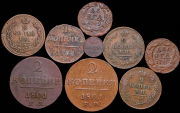 Набор из 9 медных монет 1749-1859