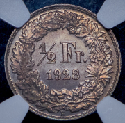 1/2 франка 1928 (Швейцария) (в слабе)