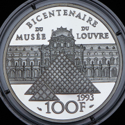 100 франков 1993 "200 лет Лувру  Ника" (Франция) (в п/у)