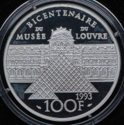 100 франков 1993 "200 лет Лувру  Ника" (Франция) (в п/у)