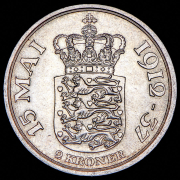 2 кроны 1937 "25 лет правления короля Кристиана X" (Дания)