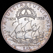 2 кроны 1938 "300 лет поселению Делавэр" (Швеция)