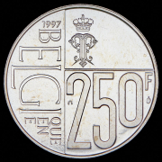 250 франков 1997 "60 лет со дня рождения Королевы Паолы" (Бельгия)