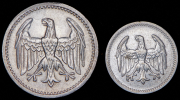 Набор из 2 сер. монет 1, 3 марки 1924 (Германия) А