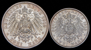 Набор из 2 сер. монет 2, 3 марки 1913 "25 лет правлению Вильгельма II" (Пруссия) А
