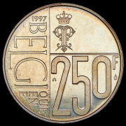 250 франков 1997 "60 лет со дня рождения Королевы Паолы" (Бельгия)