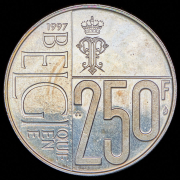250 франков 1997 "60 лет со дня рождения Королевы Паолы" (Бельгия)
