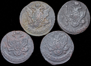 Набор из 10 медных монет 5 копеек 1764-1787