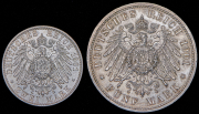 Набор из 2 сер. монет 2 и 5 марок 1901 "200-летие королевства" (Пруссия)