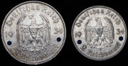 Набор из 2 сер. монет 2 и 5 марок 1934 (Германия)