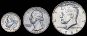 Набор из 3 сер. монет 1 дайм, 25 центов, 1/2 доллара 1964 (США)