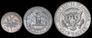 Набор из 3 сер. монет 1 дайм, 25 центов, 1/2 доллара 1964 (США)